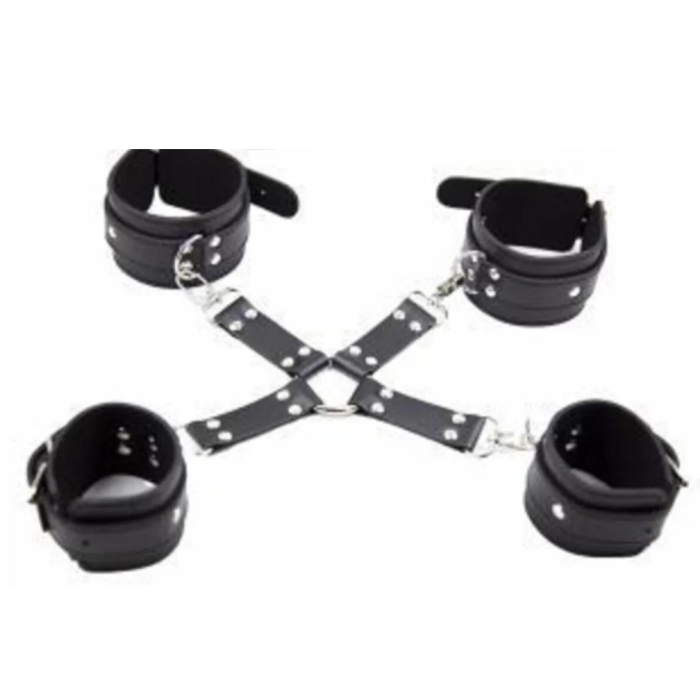 Bacio Fantezi Siyah Deri Pozisyon El Ayak Kelepçesi BC5413