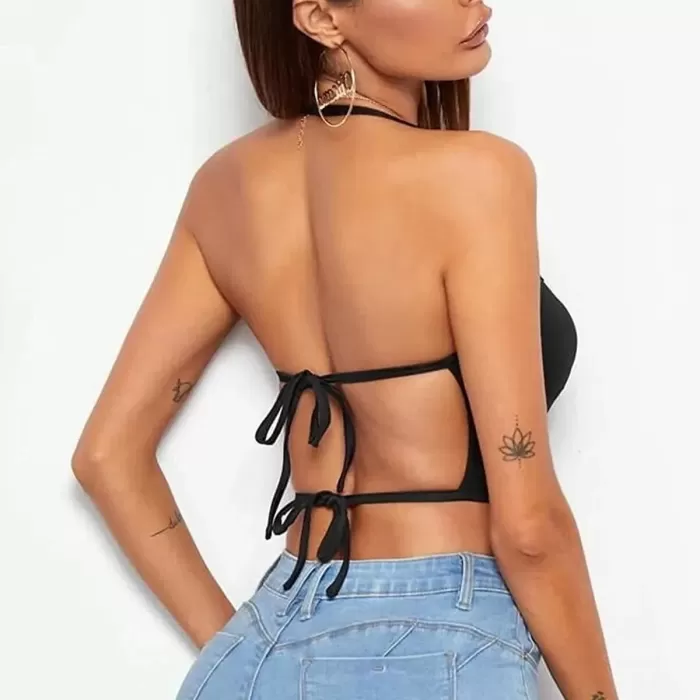 Bacio Kadın Sırtı Açık Siyah Belden Bağlamalı Crop Büstiyer BC5441