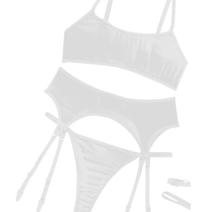 Fantezi Beyaz Transparan Tül Jartiyer Takımı BC3262