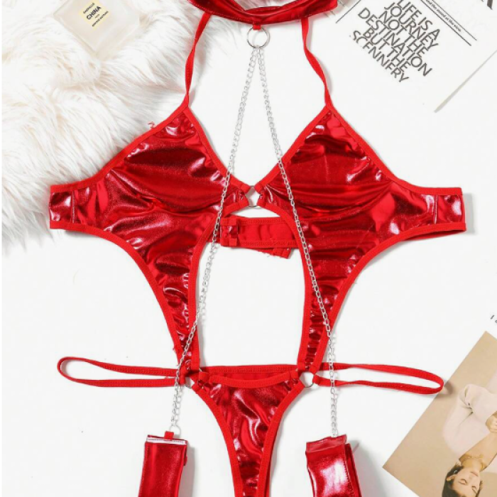 Fantezi Seksi Zincirli Kelepçeli Lame Gecelik  BC5440-K