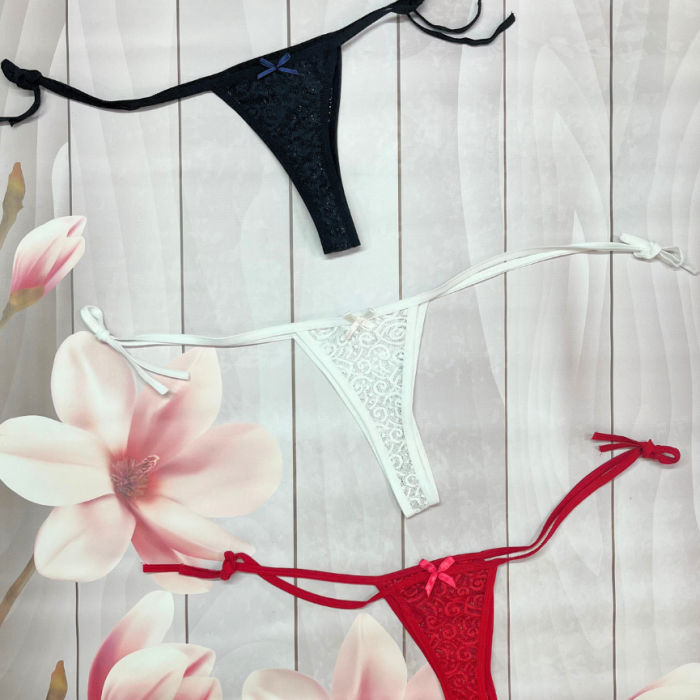 Kadın 3lü Dantelli Yandan Bağlamalı Seksi Tanga BC0054