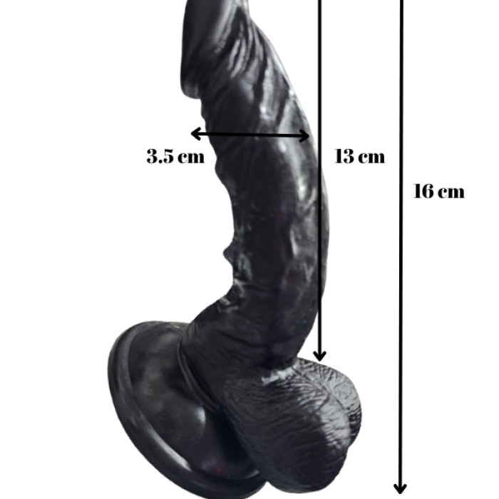 Gerçekçi Testisli Siyah Dildo 16 cm