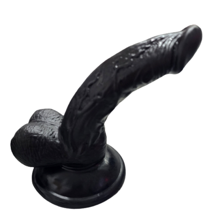 Gerçekçi Testisli Siyah Dildo 16 cm