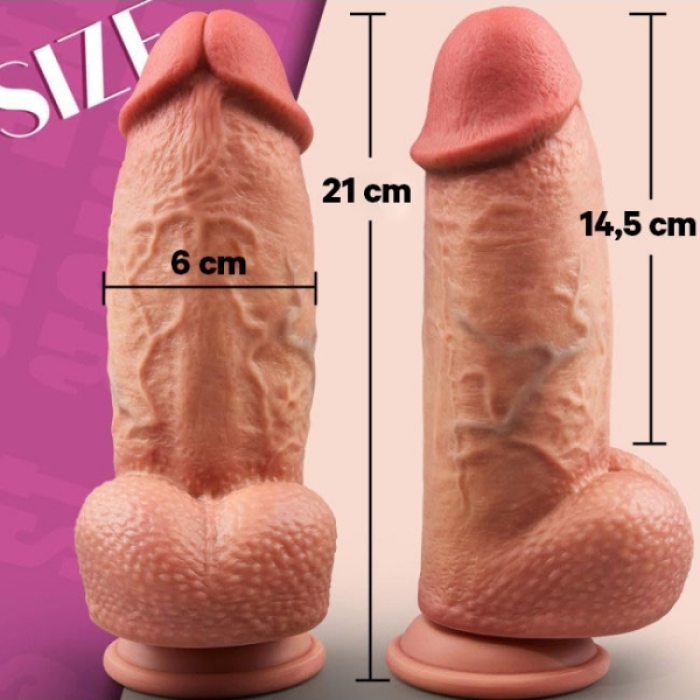 Censan SuperLove Realistik Dual Density Dildo – 21 cm Güçlü Emme Tabanlı Vücut Dostu Silikon