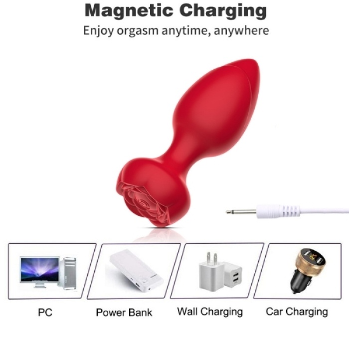 Censan Telefon Kontrollü Full Covered Rubber Rose Anal Plug – Kırmızı