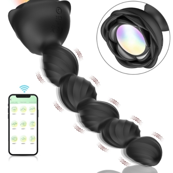 Censan Telefon Kontrollü Haley Rose Pulled Beads Anal Plug – Siyah