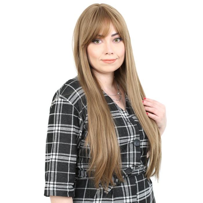 Fiber Sentetik Uzun Düz Kahküllü Peruk - Bebek Kumralı