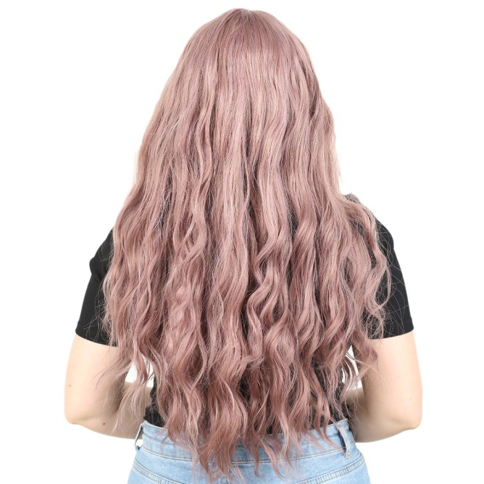Perçemli Uzun Su Dalgası Fiber Sentetik Peruk- Gül Kurusu