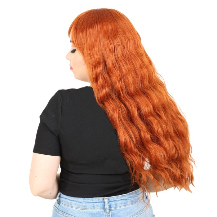 Perçemli Uzun Su Dalgası Fiber Sentetik Peruk- Bakır