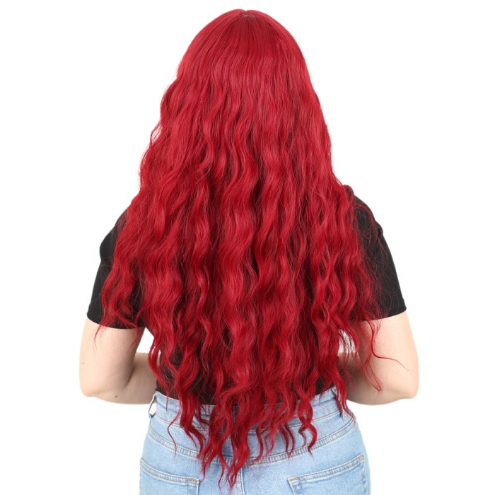 Perçemli Uzun Su Dalgası Fiber Sentetik Peruk - Kızıl