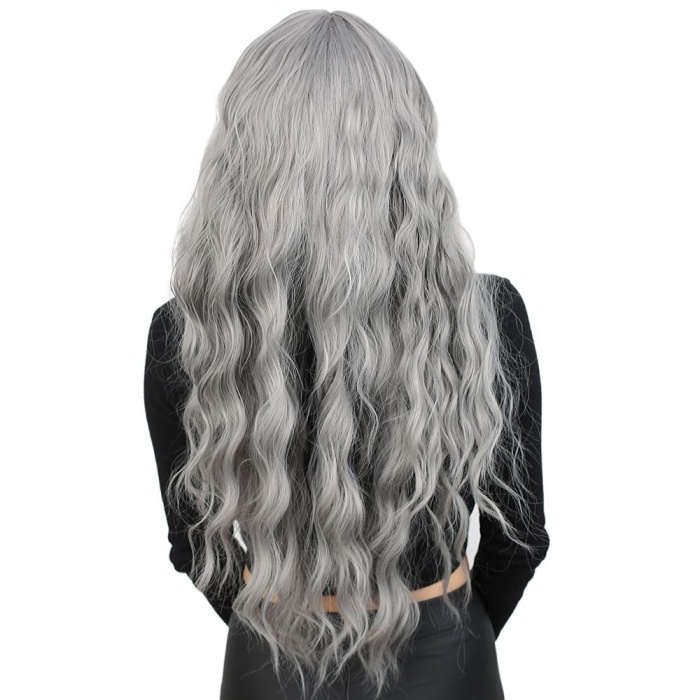 Perçemli Uzun Su Dalgası Fiber Sentetik Peruk - Açık Gri