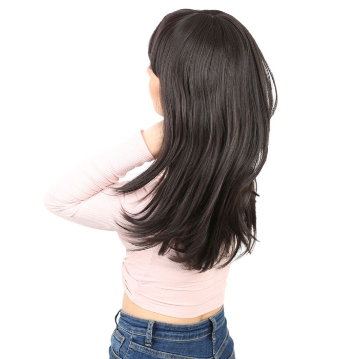 Düz Perçemli Orta Boy Fiber Sentetik Peruk - Kahverengi