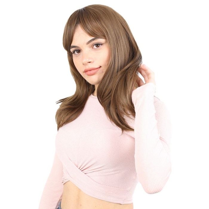 Düz Perçemli Orta Boy Fiber Sentetik Peruk - Kumral