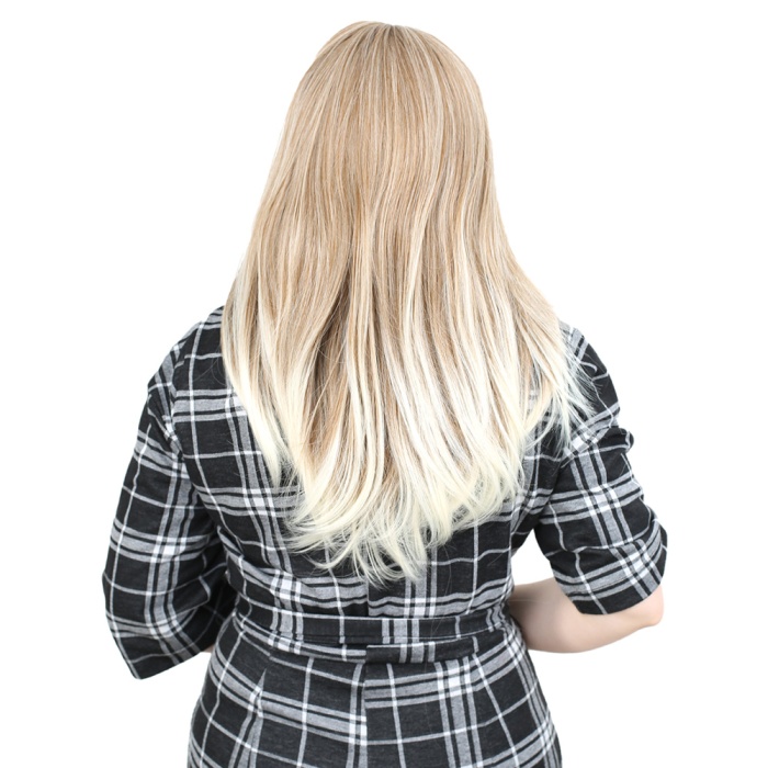 Düz Perçemli Orta Boy Fiber Sentetik Peruk - Karamel / Platin Röfleli