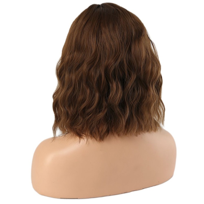 Fiber Sentetik Kısa Dalgalı Perçemsiz Peruk - Kumral