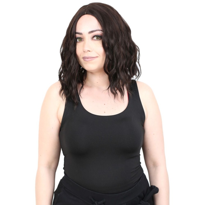 Fiber Sentetik Kısa Dalgalı Perçemsiz Peruk - Koyu Kahve