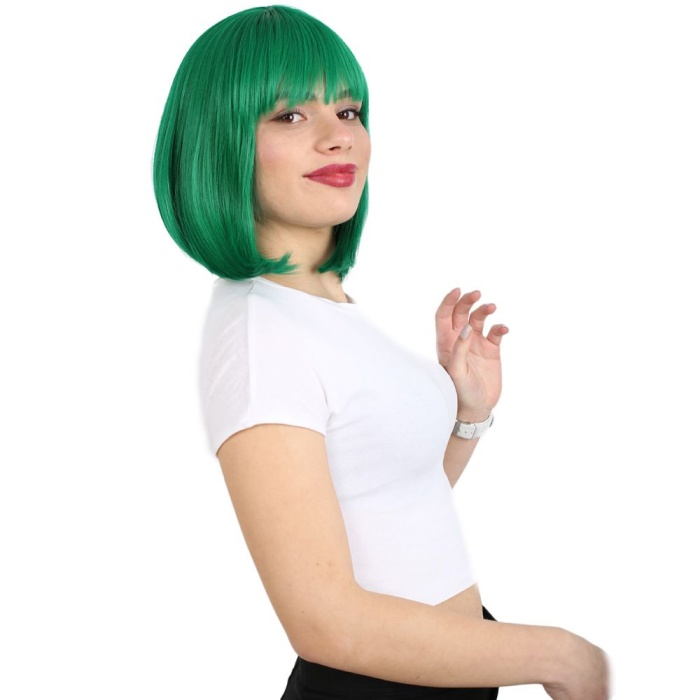 Küt Kahküllü Fiber Sentetik Peruk - Koyu Yeşil