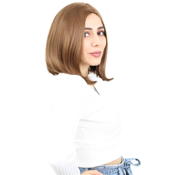 Fiber Sentetik Peruk Perçemsiz Kısa Düz - Kumral