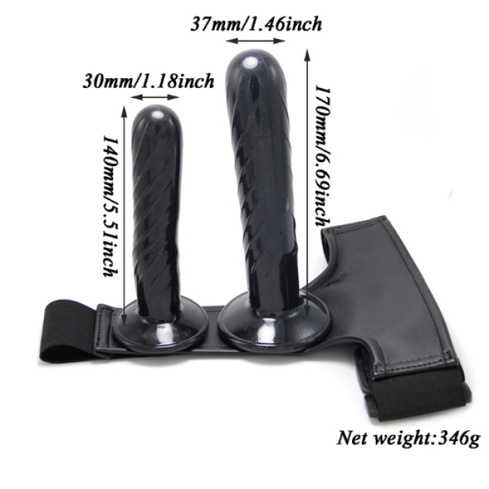 Censan Siyah Double Dong Titreşimli Belden Bağlamalı Çift Taraflı Bisex Dildo Vibratör