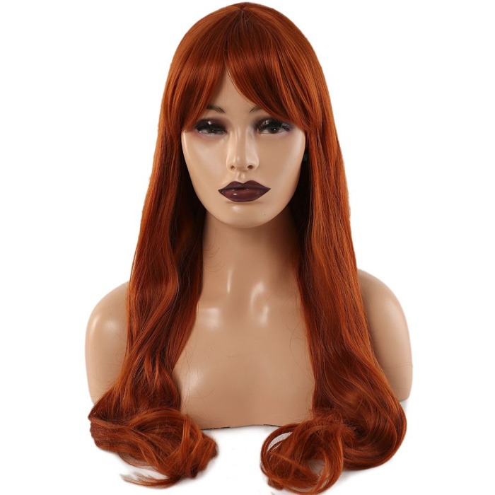 Kahküllü Uzun Dalgalı Fiber Sentetik Peruk - Bakır