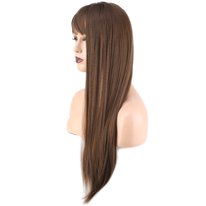 Düz Perçemli Uzun Fiber Sentetik Peruk - Kumral