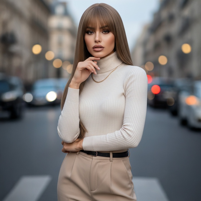 Düz Perçemli Uzun Fiber Sentetik Peruk - Bebek Kumralı