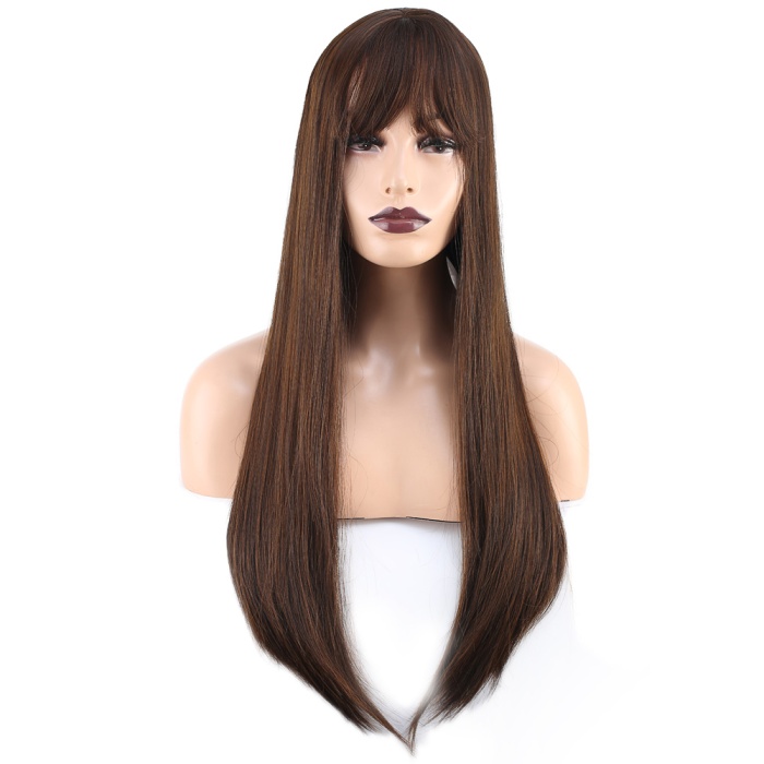 Düz Perçemli Uzun Fiber Sentetik Peruk - Kahve Karamel