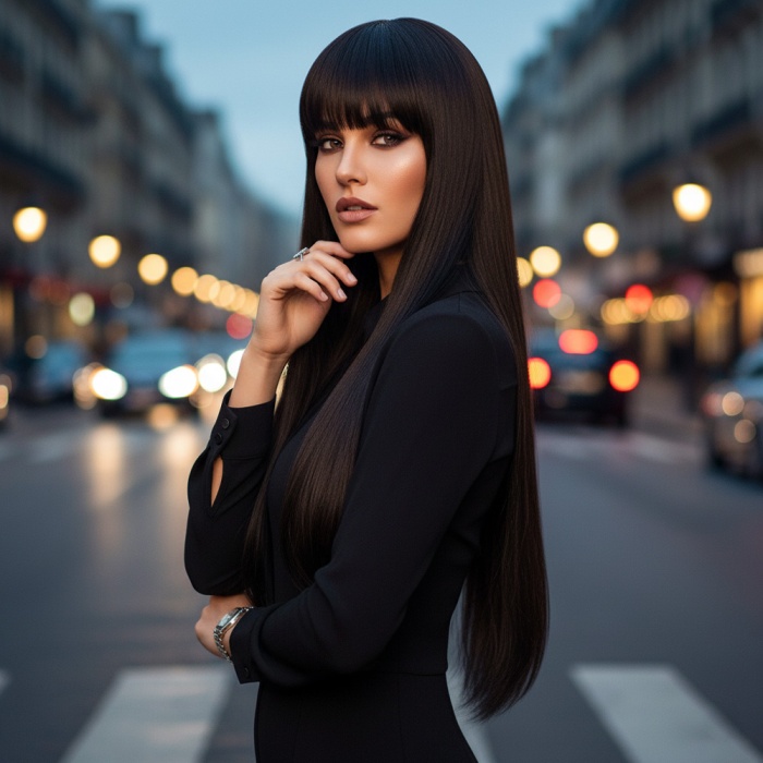 Düz Perçemli Uzun Fiber Sentetik Peruk - Kahverengi