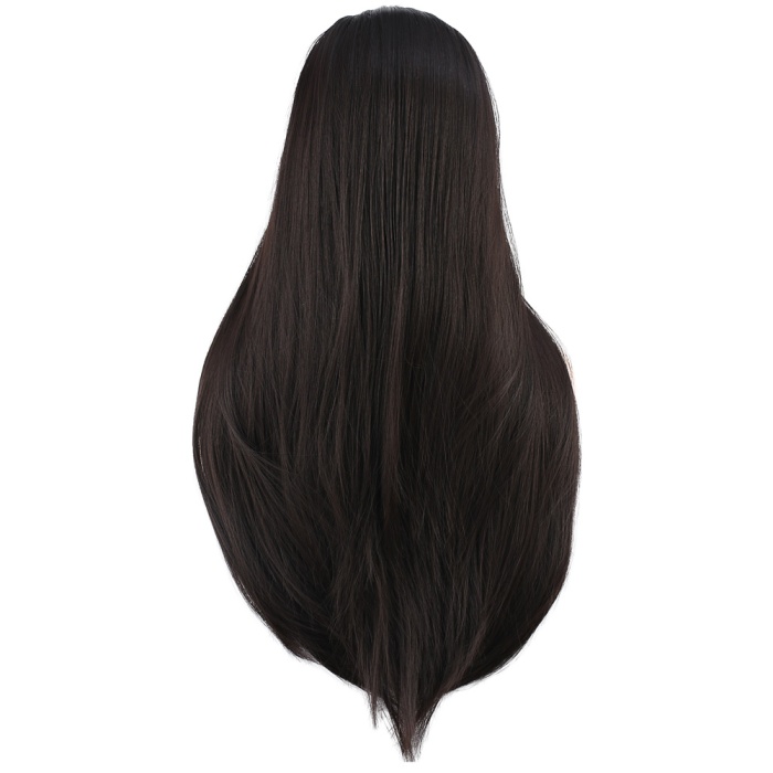 Düz Perçemli Uzun Fiber Sentetik Peruk - Kahverengi