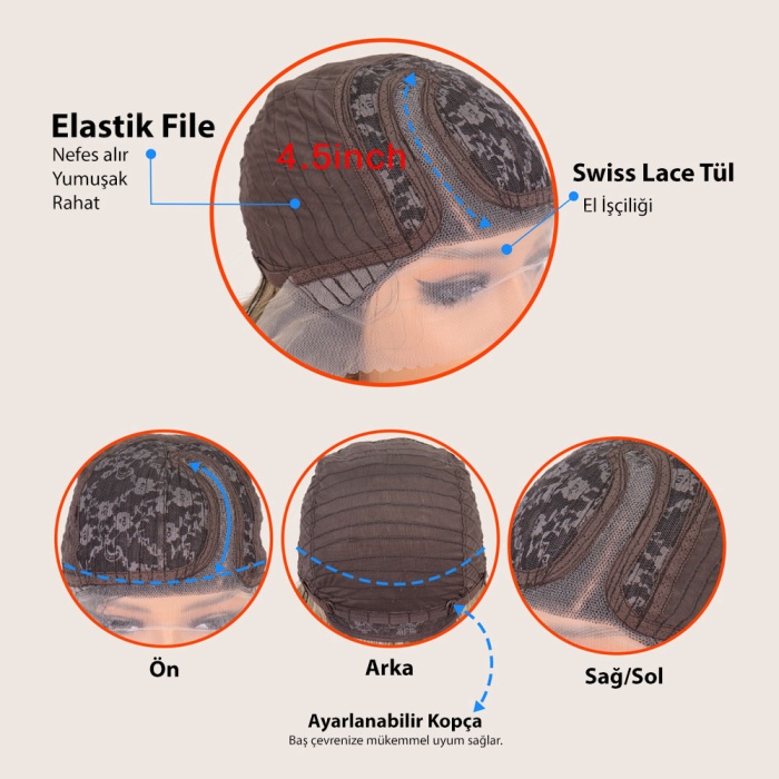 Kahverengi Ombre/ Kumral Balköpüğü Röfleli Uzun Tül Peruk