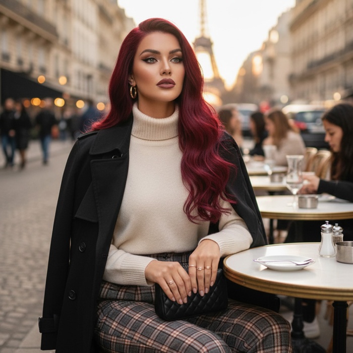 Gerçek Front Lace Tül Peruk - Dalgalı - Koyu Kızıl 70-75cm