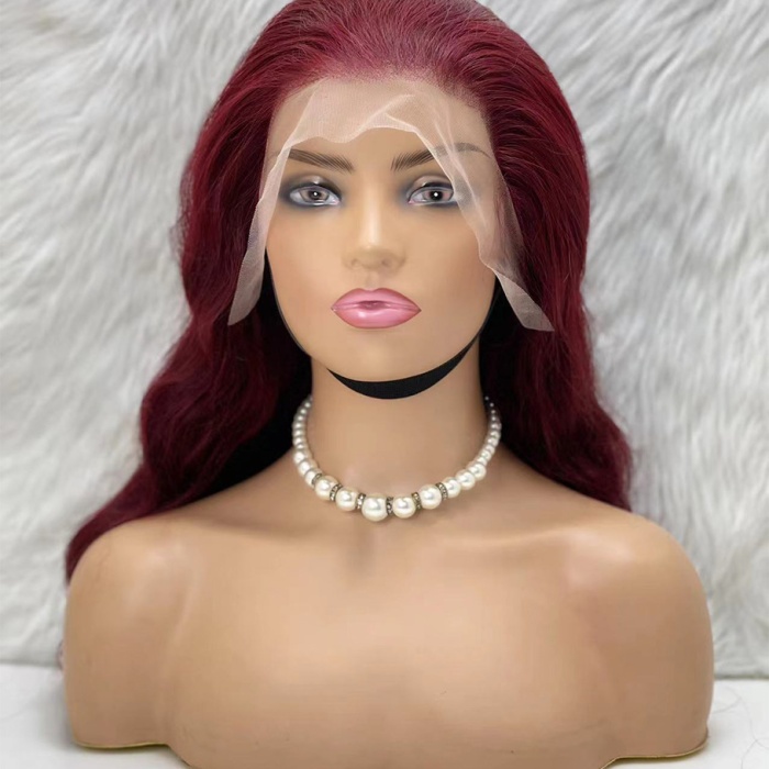 Gerçek Front Lace Tül Peruk - Dalgalı - Koyu Kızıl 70-75cm