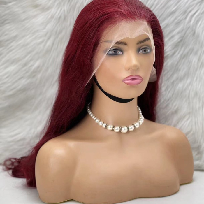 Gerçek Front Lace Tül Peruk - Dalgalı - Koyu Kızıl 70-75cm