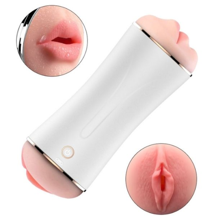 Censan Çift Taraflı Şarjlı Titreşimli Mastürbatör – Vajina &amp; Ağız | 10 Modlu Güçlü Titreşim | Su Geçirmez