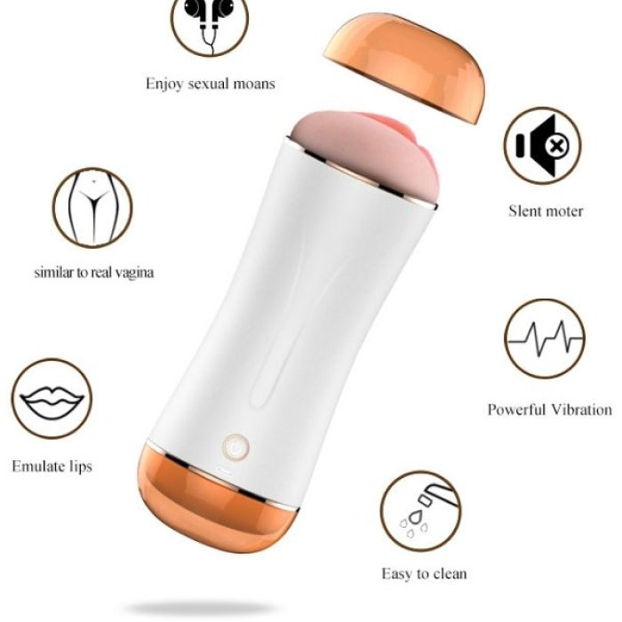 Censan Çift Taraflı Şarjlı Titreşimli Mastürbatör – Vajina &amp; Ağız | 10 Modlu Güçlü Titreşim | Su Geçirmez