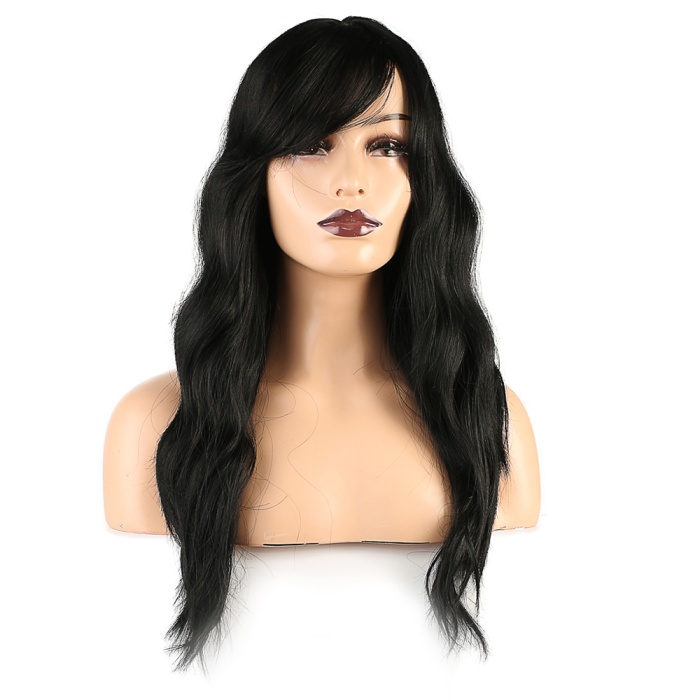 Dalgalı Perçemli Fiber Sentetik Orta Boy Peruk - Siyah