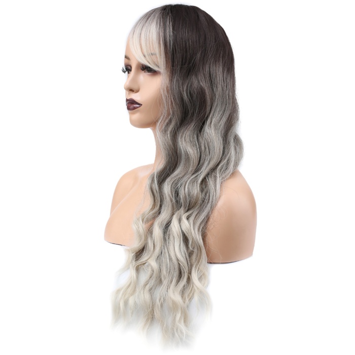 Perçemli Uzun Su Dalgası Fiber Sentetik Peruk- Ombre ve Röfleli