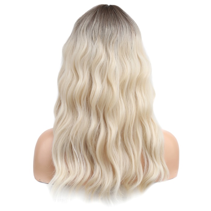 Dalgalı Perçemli Fiber Sentetik Orta Boy Peruk - Kahverengi / Beyaz Platin Ombreli