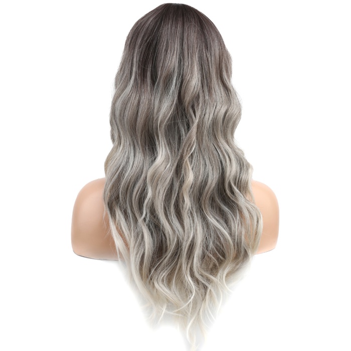 Dalgalı Perçemli Fiber Sentetik Orta Boy Peruk - Ombre ve Röfleli