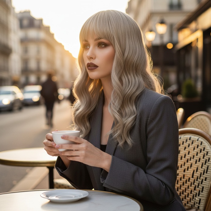 Dalgalı Kısa Perçemli Fiber Sentetik Peruk - Balköpüğü / Platin Röfleli