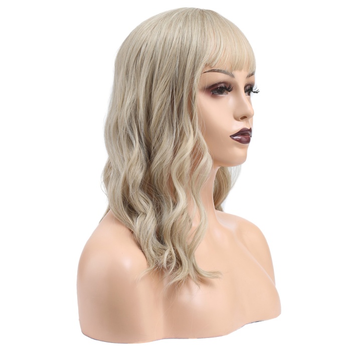 Dalgalı Kısa Perçemli Fiber Sentetik Peruk - Balköpüğü / Platin Röfleli