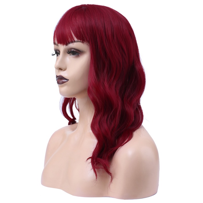 Dalgalı Kısa Perçemli Fiber Sentetik Peruk - Kızıl