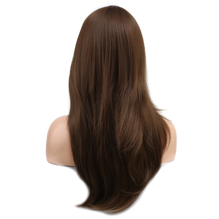 Katlı Kesim Perçemli Düz Fiber Sentetik Orta Boy Peruk - Kumral