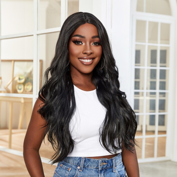 Su Dalgası Fiber Sentetik Tül Peruk - Siyah