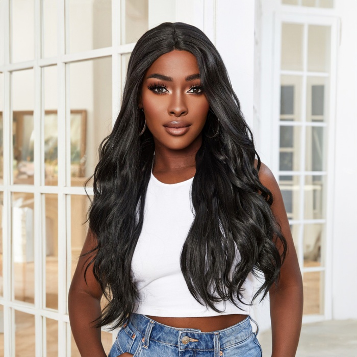 Su Dalgası Fiber Sentetik Tül Peruk - Siyah