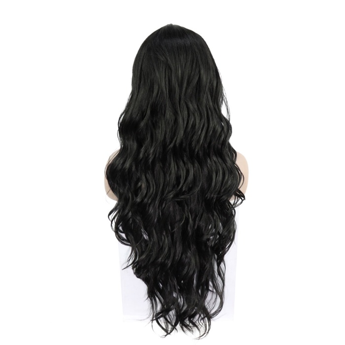 Siyah Uzun Dalgalı  Fiber Sentetik Tül Peruk