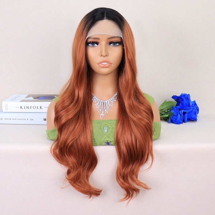 Siyah / Açık Bakır Ombreli Dalgalı Uzun Boy Tül Peruk