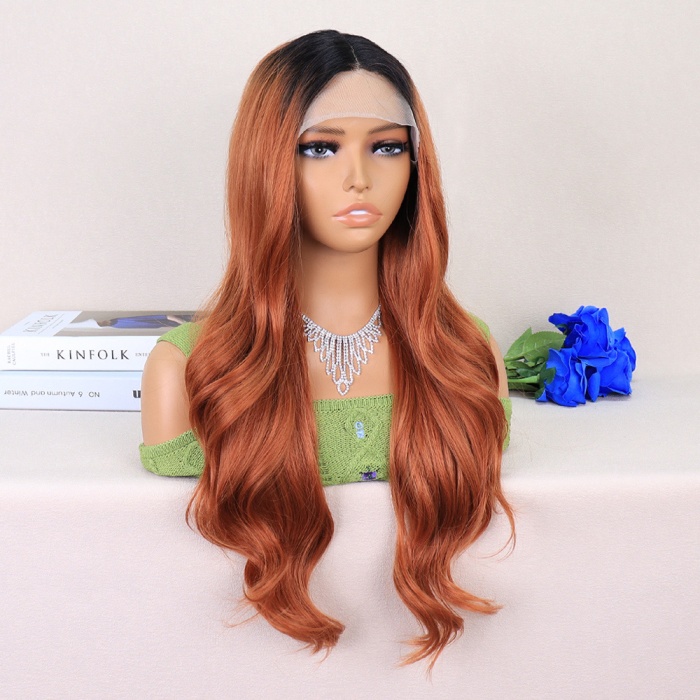 Siyah / Açık Bakır Ombreli Dalgalı Uzun Boy Tül Peruk