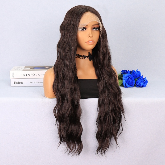 Koyu Kumral Dalgalı Uzun Boy Tül Peruk