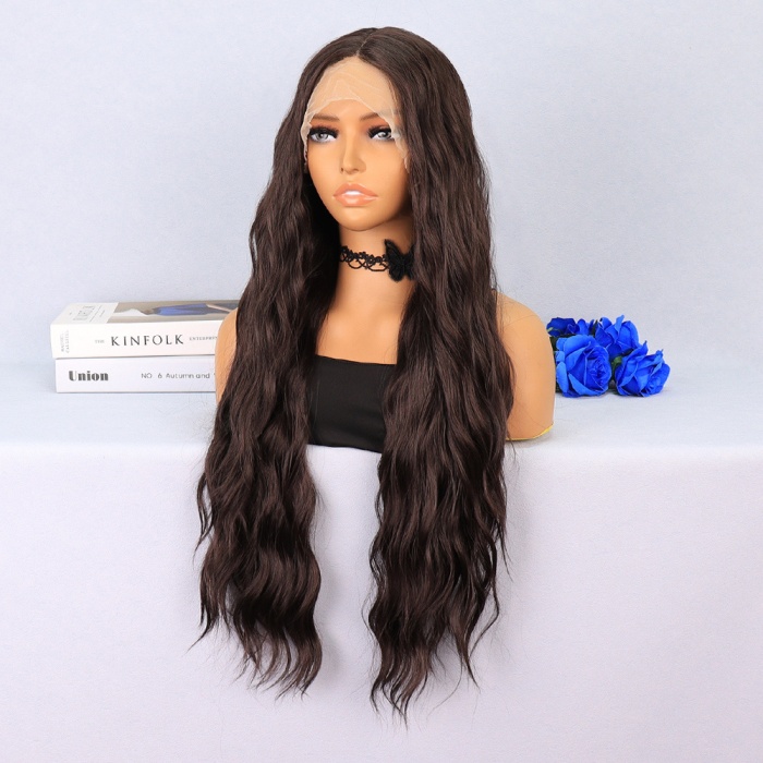 Koyu Kumral Dalgalı Uzun Boy Tül Peruk